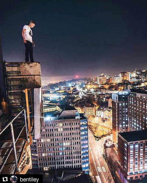 standing on top of a bristol crane